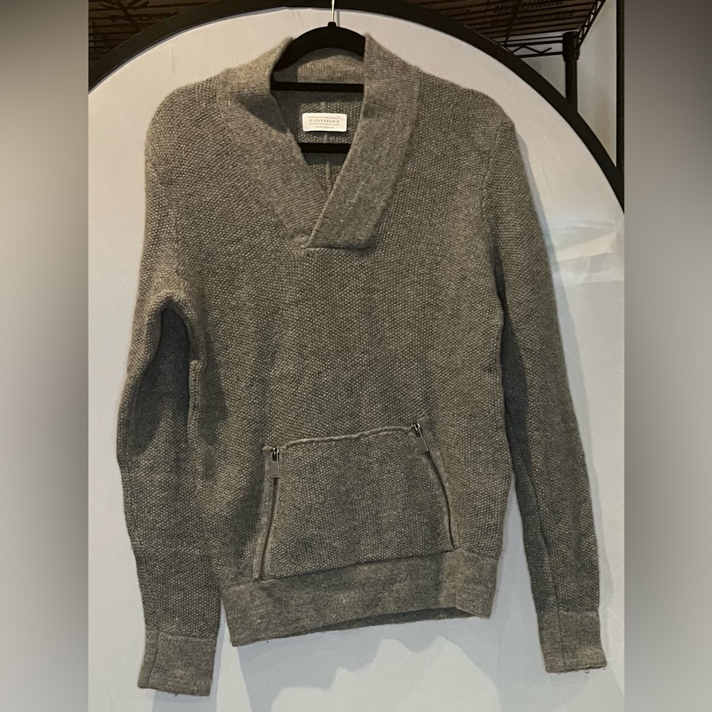 Eleven Paris Gray V-Neck Sweater Classic Knit